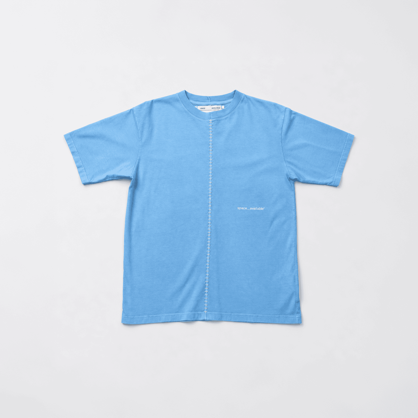 Light blue T-shirt with a white stitched seam down the front