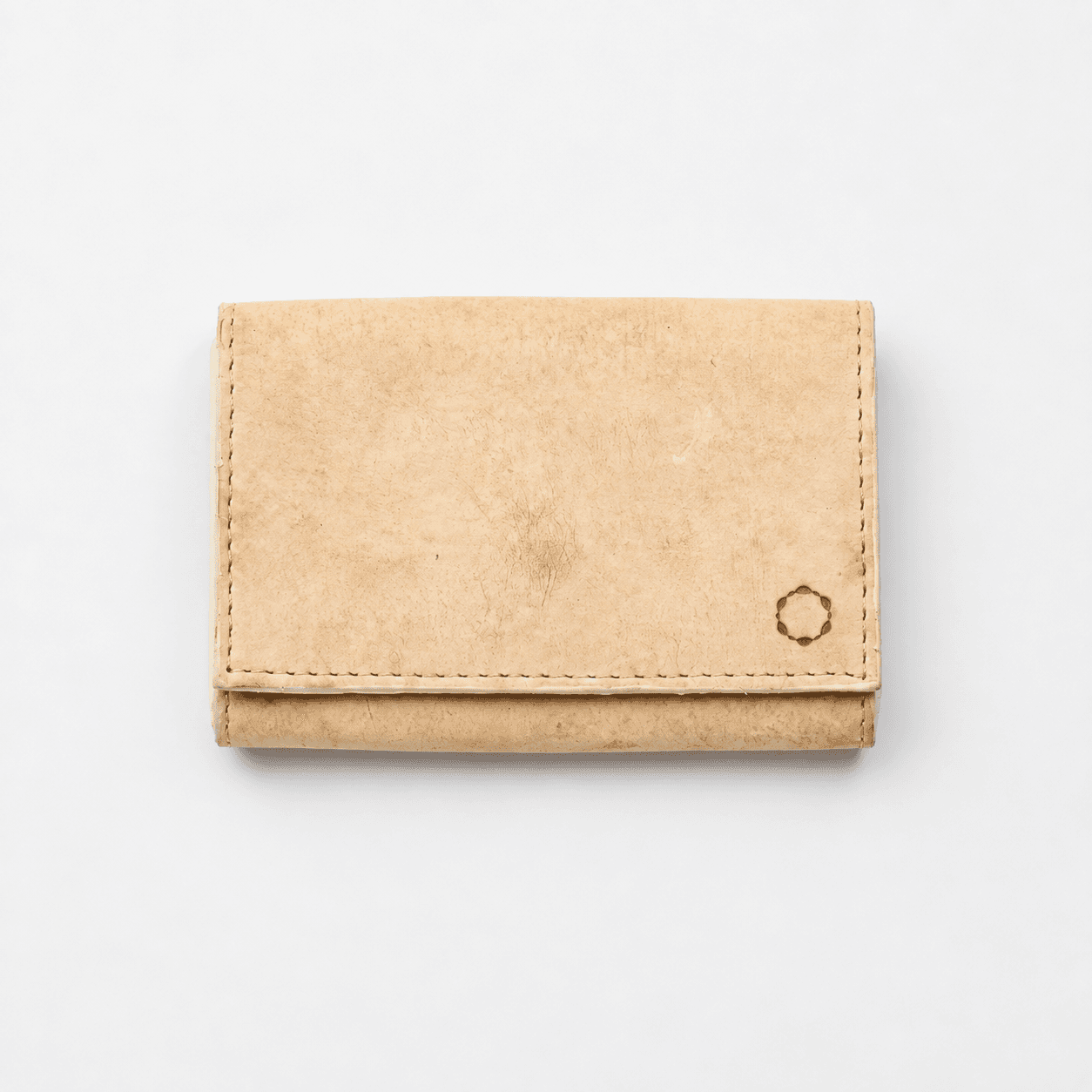 Tan mycelium name card wallet, closed, front